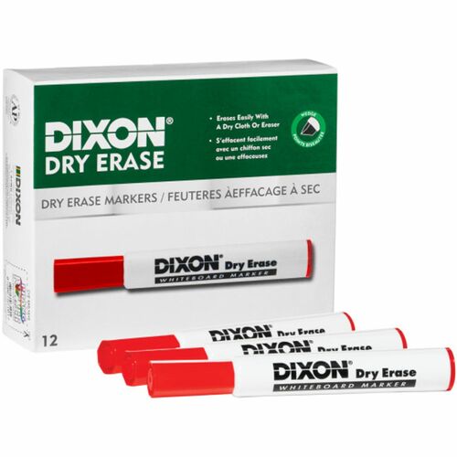 Dixon Ticonderoga Company  Dry-Erase Markers, Wedge Tip, 1 DZ, Red