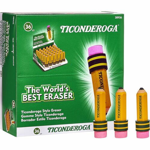 Dixon Ticonderoga Company  Eraser, Pencil-Shaped, 36/BX, Yellow Barrel/Pink Top