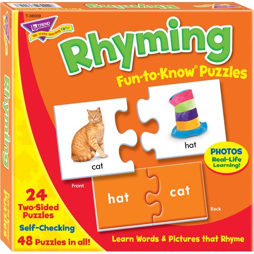 Trend Enterprises  Puzzle, Rhyming, 3"Wx3"H, 24-TwoSidedPuzzles,48Pcs,MI