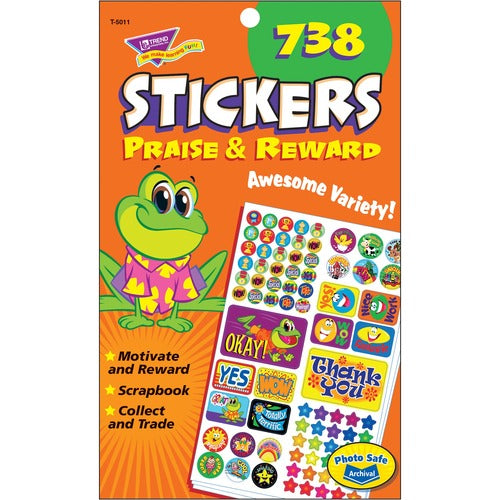 Trend Enterprises  Stickers, Praise and Reward, 5-3/4"x9-1/2"Pad, 738/PD, MI