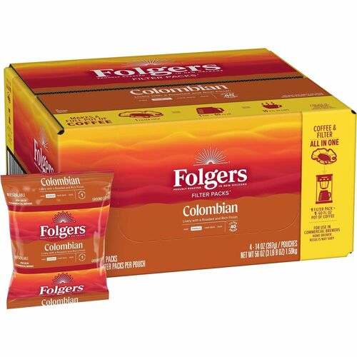 Folgers  Colombian Ground Coffee, Filter Packs, 1.4oz, 40/CT,OE/RD-FOL10107