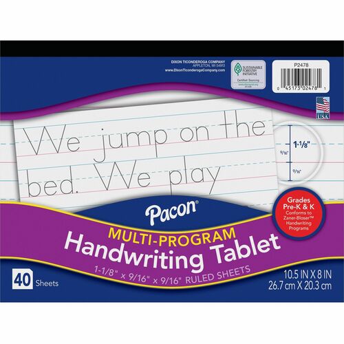 Pacon  Multi-Program Handwriting Tablet, 8"x10-1/2", GK, 40Shts, WE
