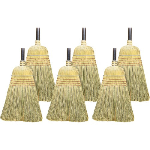 Genuine Joe  Warehouse Corn/Fiber Broom, 6EA/CT, Natural-GJO12001CT