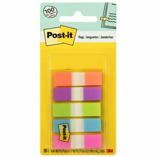 3M  Portable Post-it Flags,1/2"x1-3/4",100/PK, Bright Ast