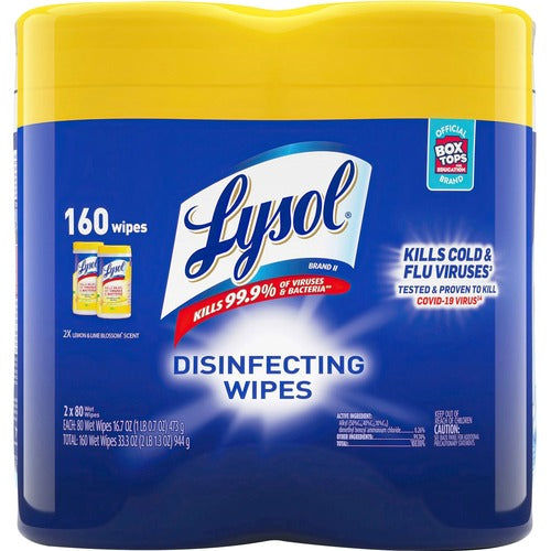 Reckitt Benckiser  Wipes, Disinfecting, Lemon Lime, 80 Sht/Can, 2 Can/PK, WE