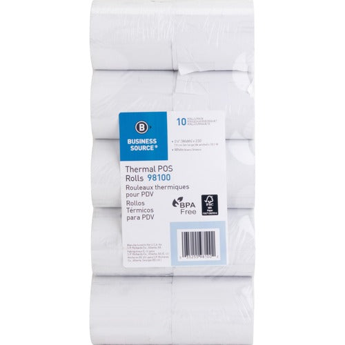 Business Source  Thermal Rolls, 3-1/8"x100', 10RL/PK, White