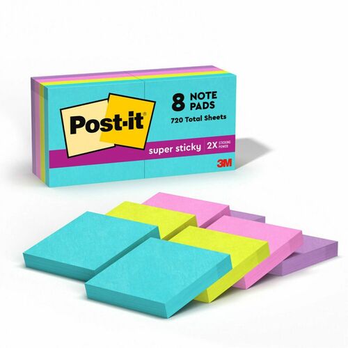 3M  Super Sticky Notes, 2"x2", 90 Sht/PD, 8PD/PK, AST