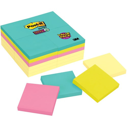 3M  Post-It Super Sticky Notes,3"x3",24 Pads/PK,Supernova Neons
