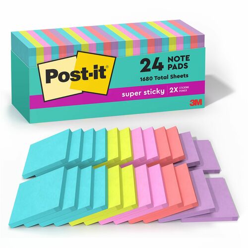 3M  Super Sticky Notes, Cabinet Pk, 3"x3", 70Sht, 24PD/PK, MI