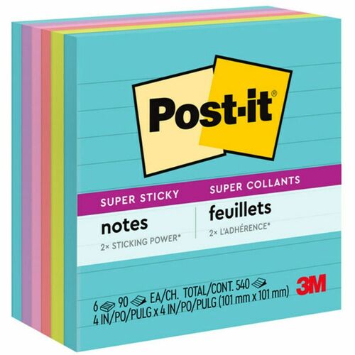 3M  Post-It Super Sticky Notes, 4"x4", 90Sht/PD, 6PD/PK, MI