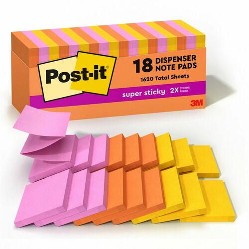 3M  Post-it Super Sticky Notes, 3"x3", 18PD/PK, Multi