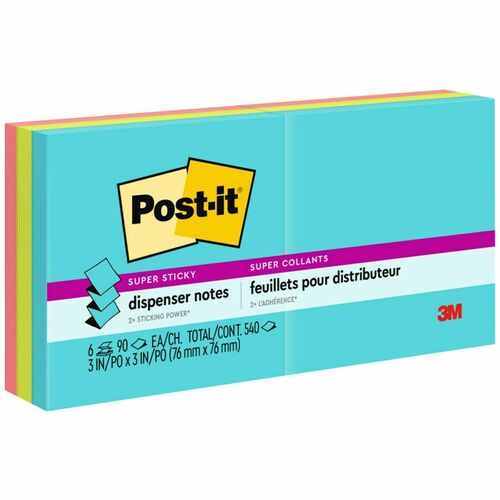 3M  Super Sticky Notes,3"x1-1/2",90Sht/PD,6PD/PK,Multi