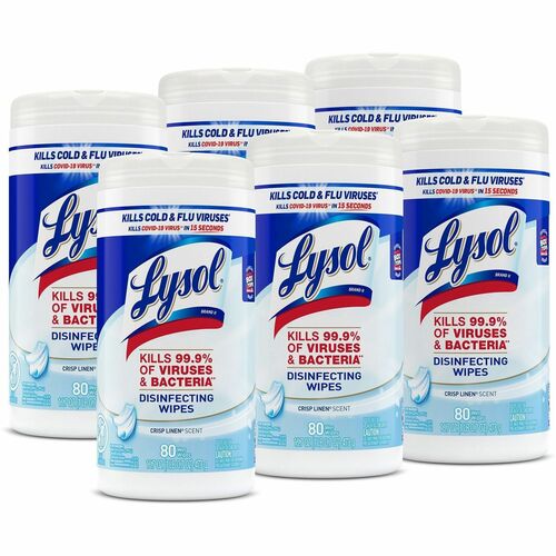 Reckitt Benckiser  Lysol Disinfecting Wipes, 7'x8", 80 Wipes, 6/CT, Linen Sc/WE