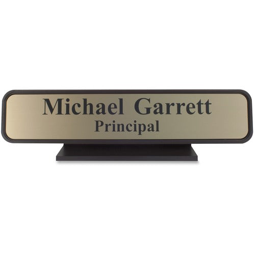 Shachihata Inc  Designer Desk Sign, 2"x10", Brown Frame