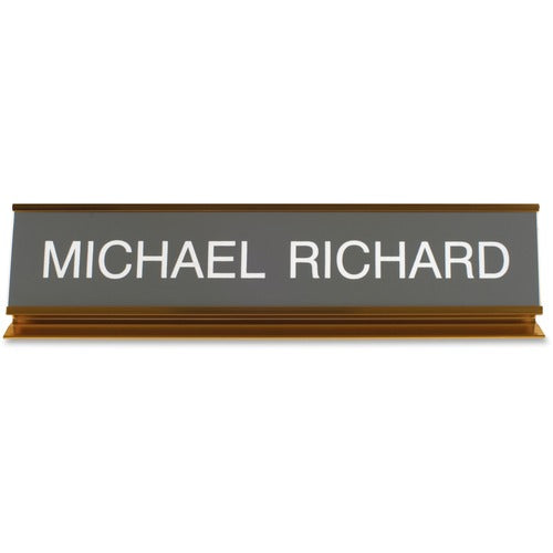 Shachihata Inc  Pedestal Aluminum Desk Sign, 2"x10", Gold Frame