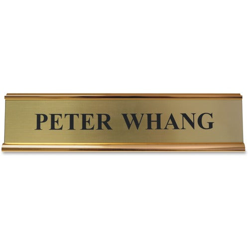 Shachihata Inc  Sign,Desk,2-Sided,Easel-Style,Aluminum,2"x10",Gold
