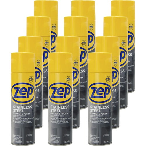 Zep Commercial  Stainless Steel Polish, 14oz, 12/CT, Chrome/Black