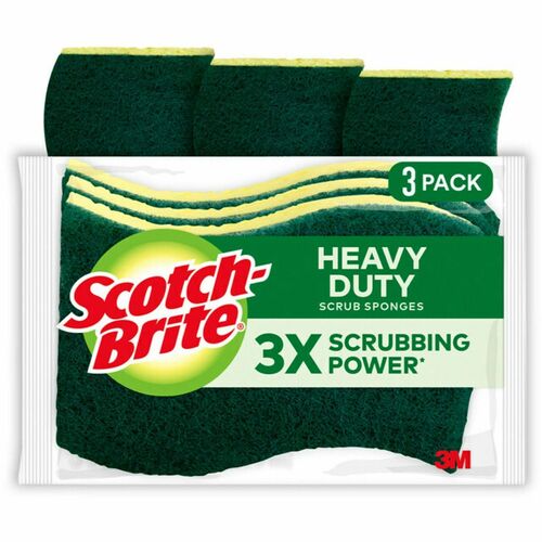 3M  Scrub Sponges, Hvy-Duty, 4-1/2"x2-3/4", 24/CT, YW/GN