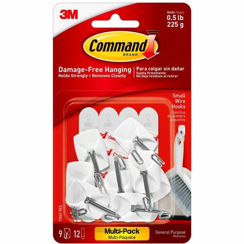 3M  Hooks w/ Adhesive Strips,Wire,Value Pack,Small,9/PK,WE