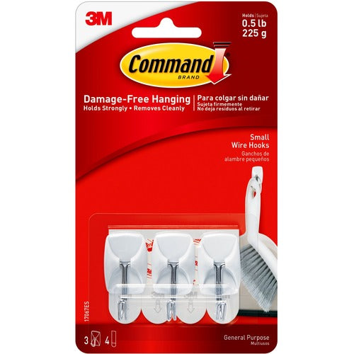 3M  Hooks w/Adhesive Strips,Wire,1/2 lb Cap,Small,3/PK,WE