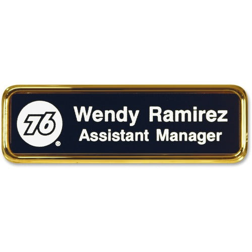Shachihata Inc  Name Badge w/Logo, 1"x3", Gold Frame