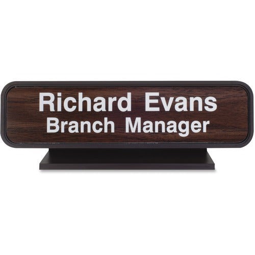 Shachihata Inc  Designer Desk Sign, 2"x8", Brown Frame