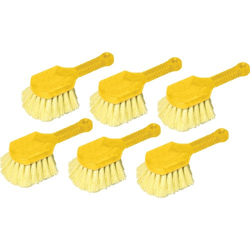 Rubbermaid Commercial Products  Scrub Brush, 8" Handle, Plastic, 6/CT, Yellow