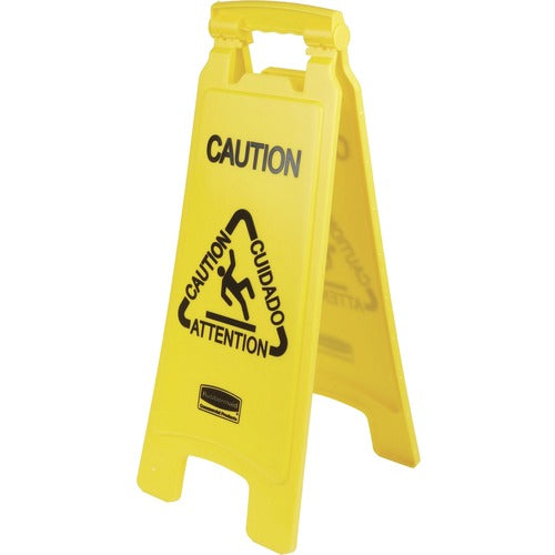 Rubbermaid Commercial Products  Wet Floor Sign, 'Caution", Multilingual, 11"x25", 6/CT, YW