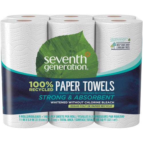 Seventh Generation  Paper Towels, 2-Ply, 140 Sht/RL, 11"x5-2/5", 6/PK, 4PK/CT,WE