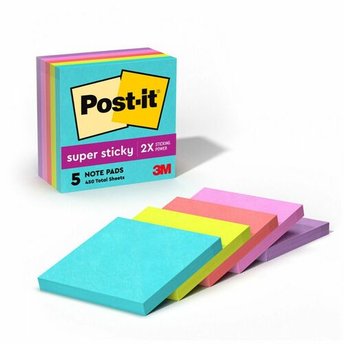 3M  Post-it Super Sticky Notes,90Sht/PD,5PD/PK,Miami Colors/Ast