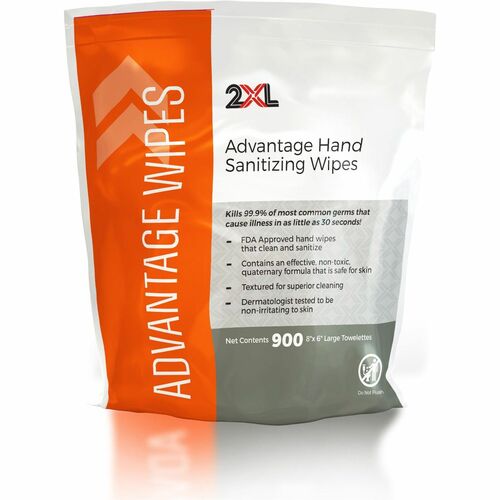 2XL CORP  Sanitizing Wipes, Non-alcohol, 6"x8", 900 Sheets/Roll, White