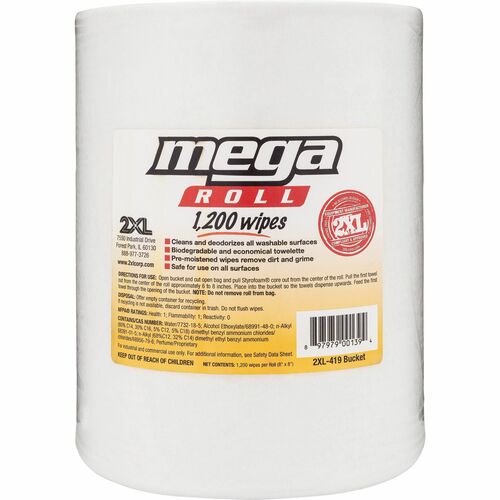 2XL CORP  Wipes, Alcohol-free, 8"x8", 1200Shts/Roll, White