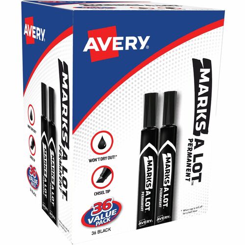 Avery  Permanent Markers, Chisel Tip, Large, 36/BX, Black