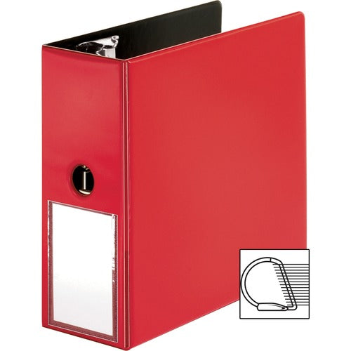 Business Source  Binder w/Label Holder, Slanted D-Ring, 5" Cap, Red