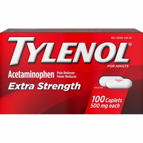 Johnson & Johnson  Tylenol Extra Strength Caplets, 500mg, 100/Bottle, Red