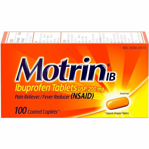 Johnson & Johnson  Motrin Ibuprofen Caplets, 200mg, 100/BX, Red