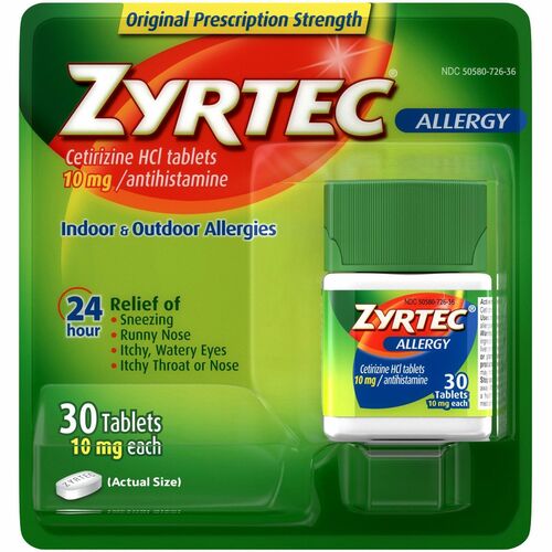 Johnson & Johnson  Zyrtec Allergy Tablets, 10mg, 30/CD, Green