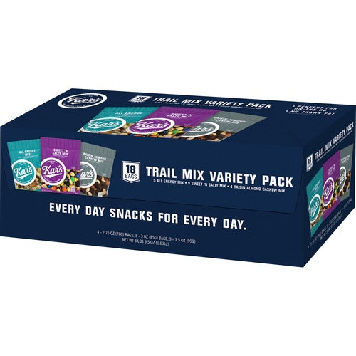 Kars Nuts  Snack Mix, Variety Pack, 3 lb, 18/BX, Multi