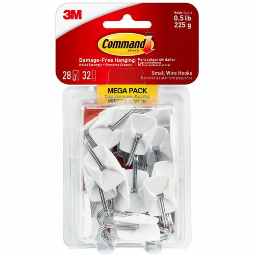 3M  Hooks w/Adhesive Strips, Small, 0.5 lb Cap, 28/PK, WE