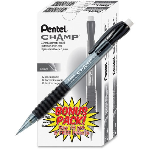 Pentel  Mechanical Pencil, 0.5mm Lead, 24/PK, Black