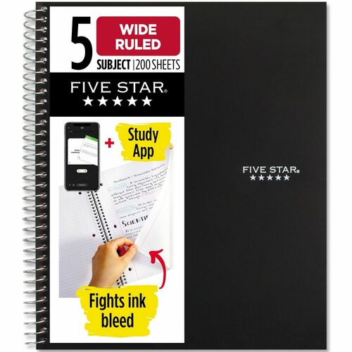 Mead  5-Star Notebook, 5-Sub, 9-1/2"x10-1/2", Black