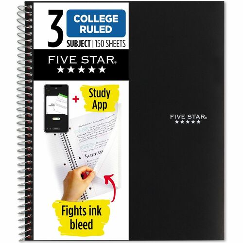 Mead  Notebook, 3-Subject, Spiral, 8-1/2"x11-1/2", Black