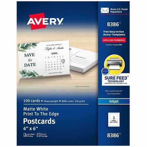 Avery  Inkjet Postcard, Perforated, 4"x6", 100/BX, White