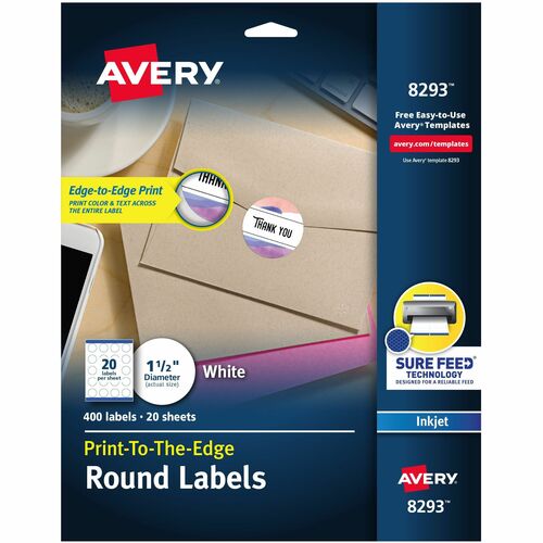 Avery  Inkjet Labels, Round, 1-1/2" Diameter, 400/PK, Matte White