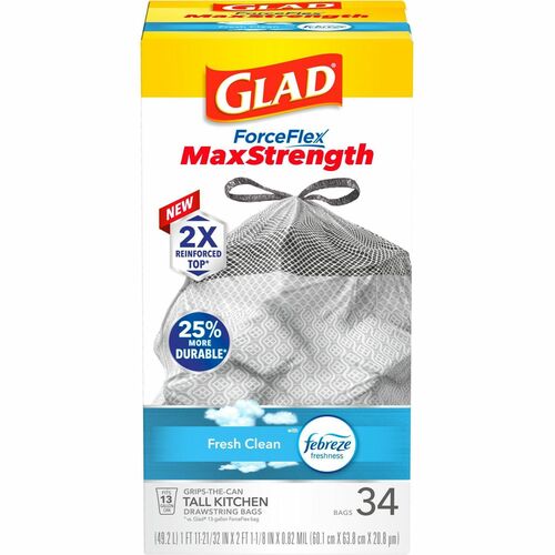 Clorox Company  Trash Bags, Kitchen/Tall, 0.82mil, 13Gal, 34/BX, WE