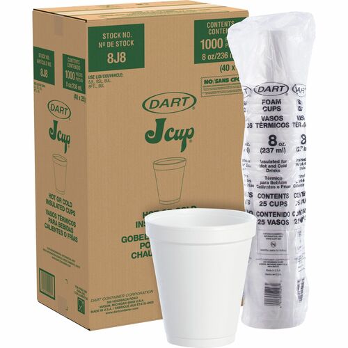 Dart Container Corp  Cups, Hot/Cold, Foam, 8 oz.,25/PK,40PK/CT,WE