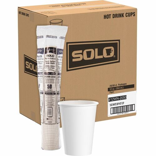 Solo Cup Company  Paper Hot Cups, 12oz., 1000/CT, White