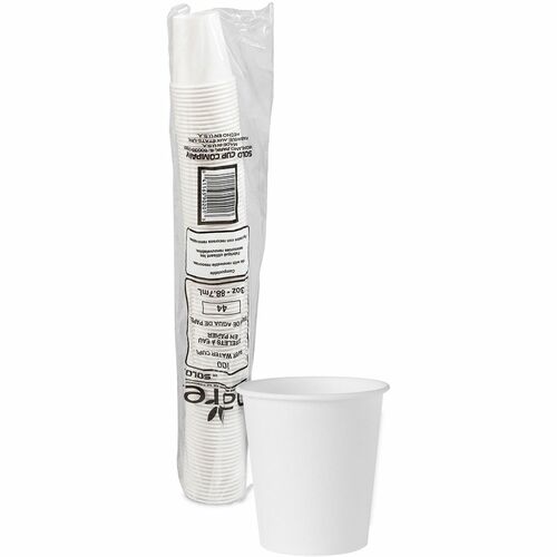 Solo Cup Company  Water Cups, Treated Paper, 3 oz, 100/PK, White