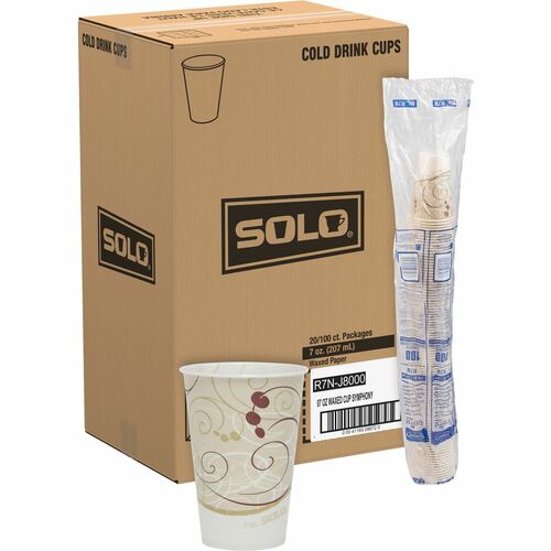 Solo Cup Company  Wax Coated Paper Cups, Cold, 7oz., 20pk/CT, Beige