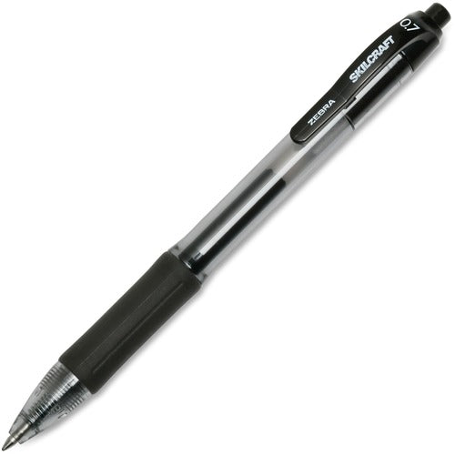 SKILCRAFT  Gel Pen, Retractable, Med Pt, 1 DZ, Black Ink/Accents